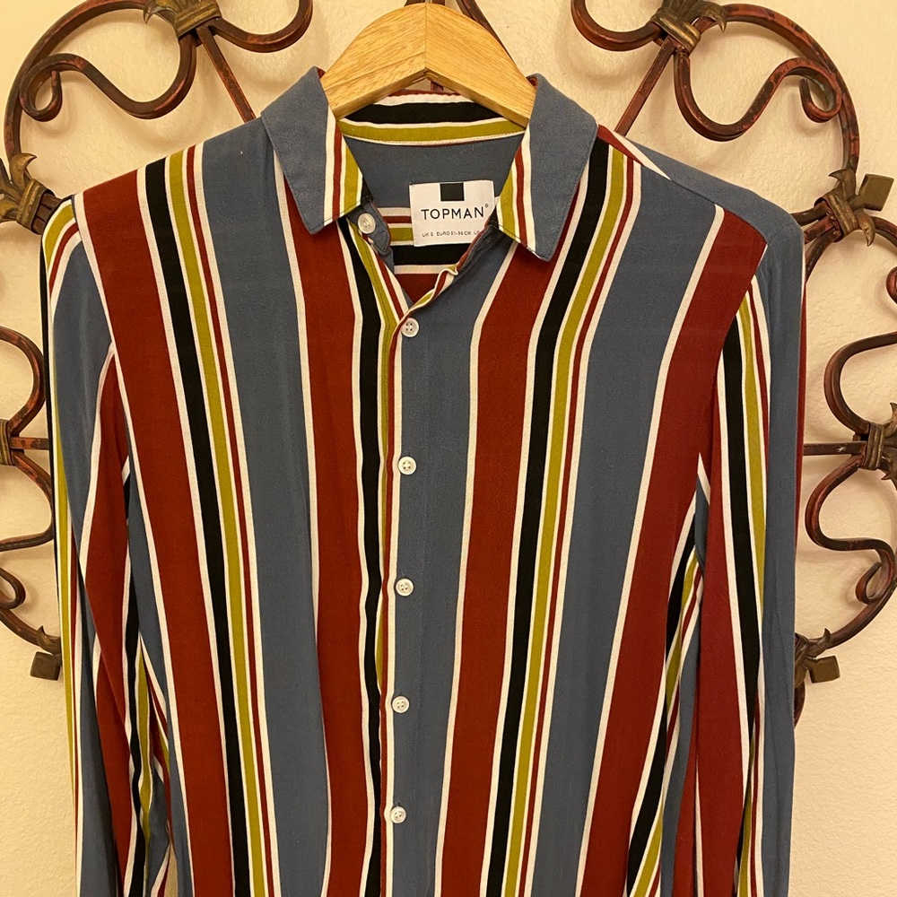 TopMan Multi Stripe Casual Dress Button Up